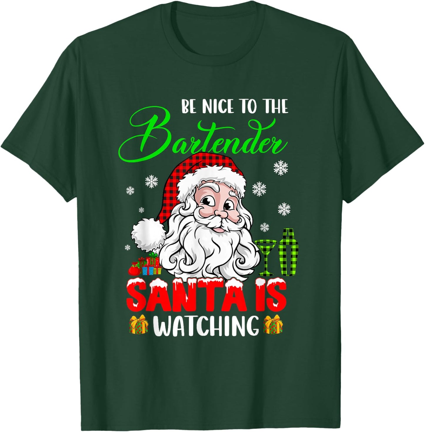 Be Nice To The Bartender Santa Is Watching Xmas Santa Face T-Shirt - T-Shirt | Forest