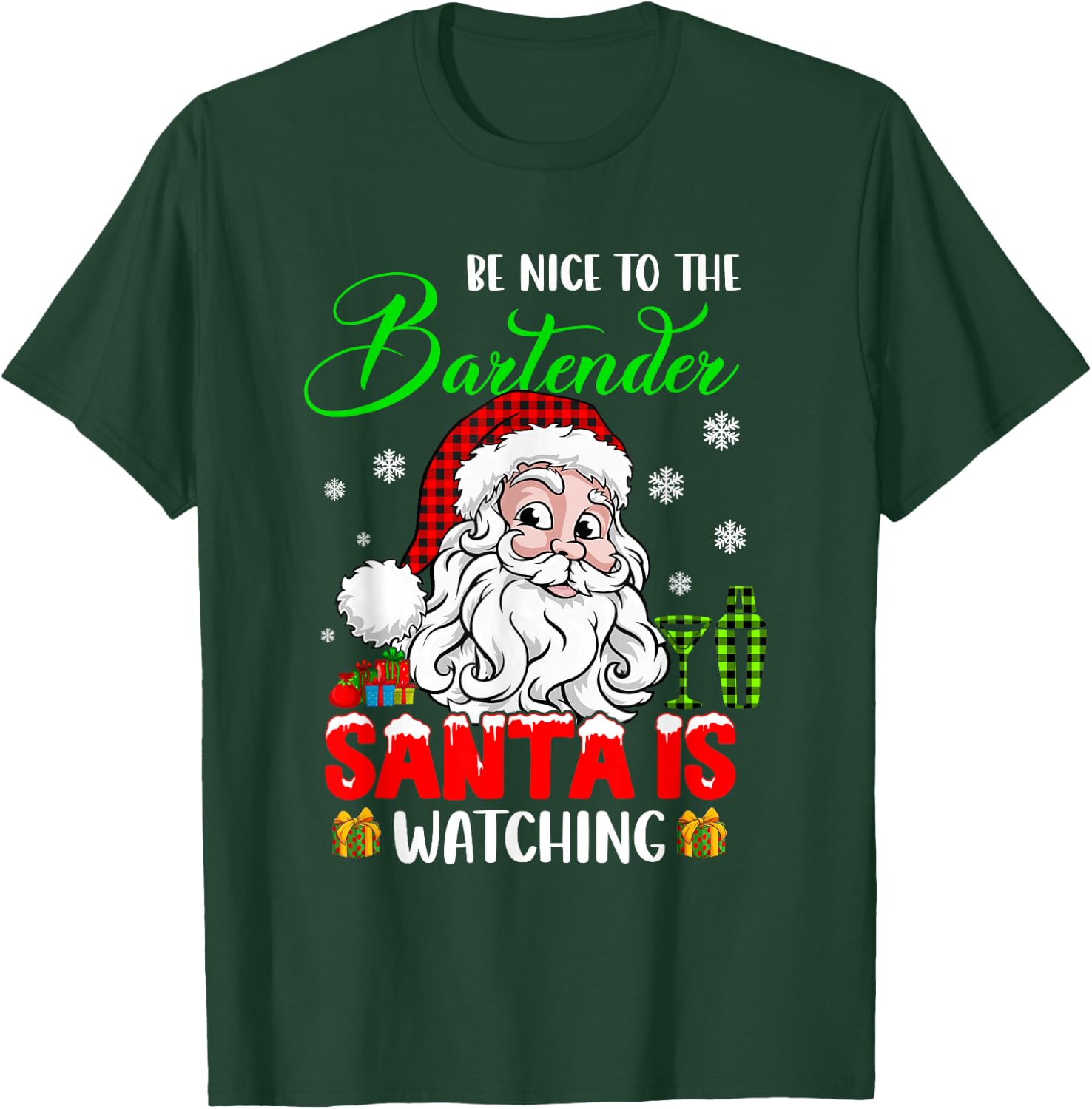 Be Nice To The Bartender Santa Is Watching Xmas Santa Face T-Shirt - T-Shirt | Forest