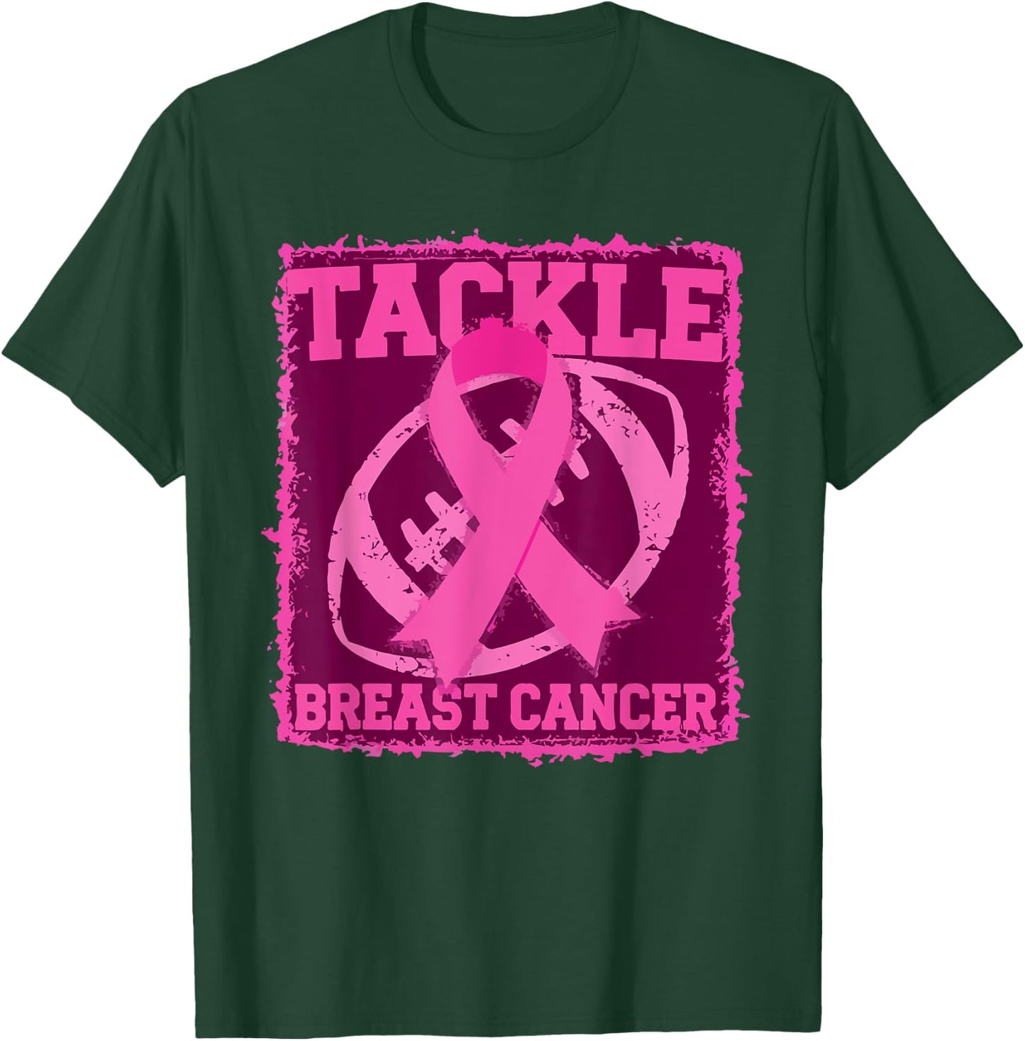 Tackle Breast Cancer Pink Ribbon American Fantasy Football T-Shirt - T-Shirt | Forest