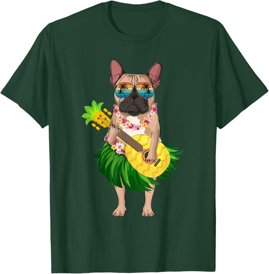 Hawaiian French Bulldog & Pineapple Ukulele Summer Vacation T-Shirt - T-Shirt | Forest