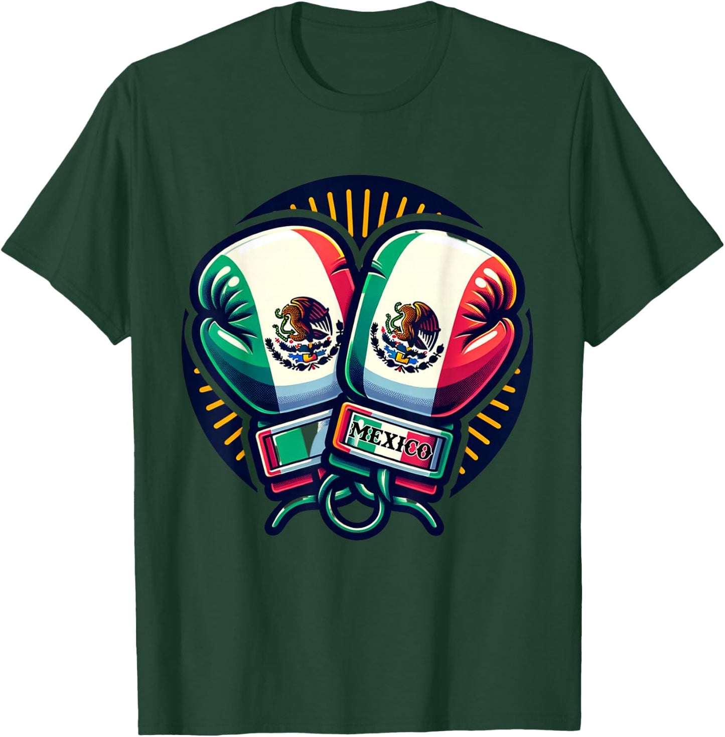 Boxing Gloves Mexico Boxing Vintage Mexican Flag T-Shirt - T-Shirt | Forest