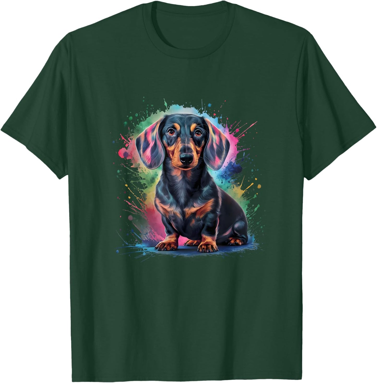 Men's Women's Colourful Watercolour Dachshund T-Shirt - T-Shirt | Forest