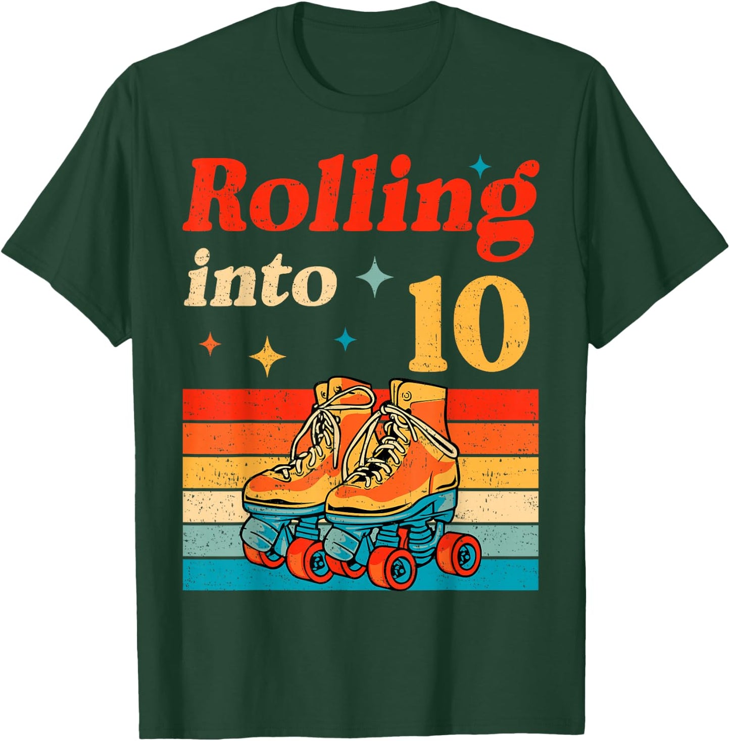 Rolling Into 10 Years Old Retro Roller Skater 10th Birthday T-Shirt - T-Shirt | Forest