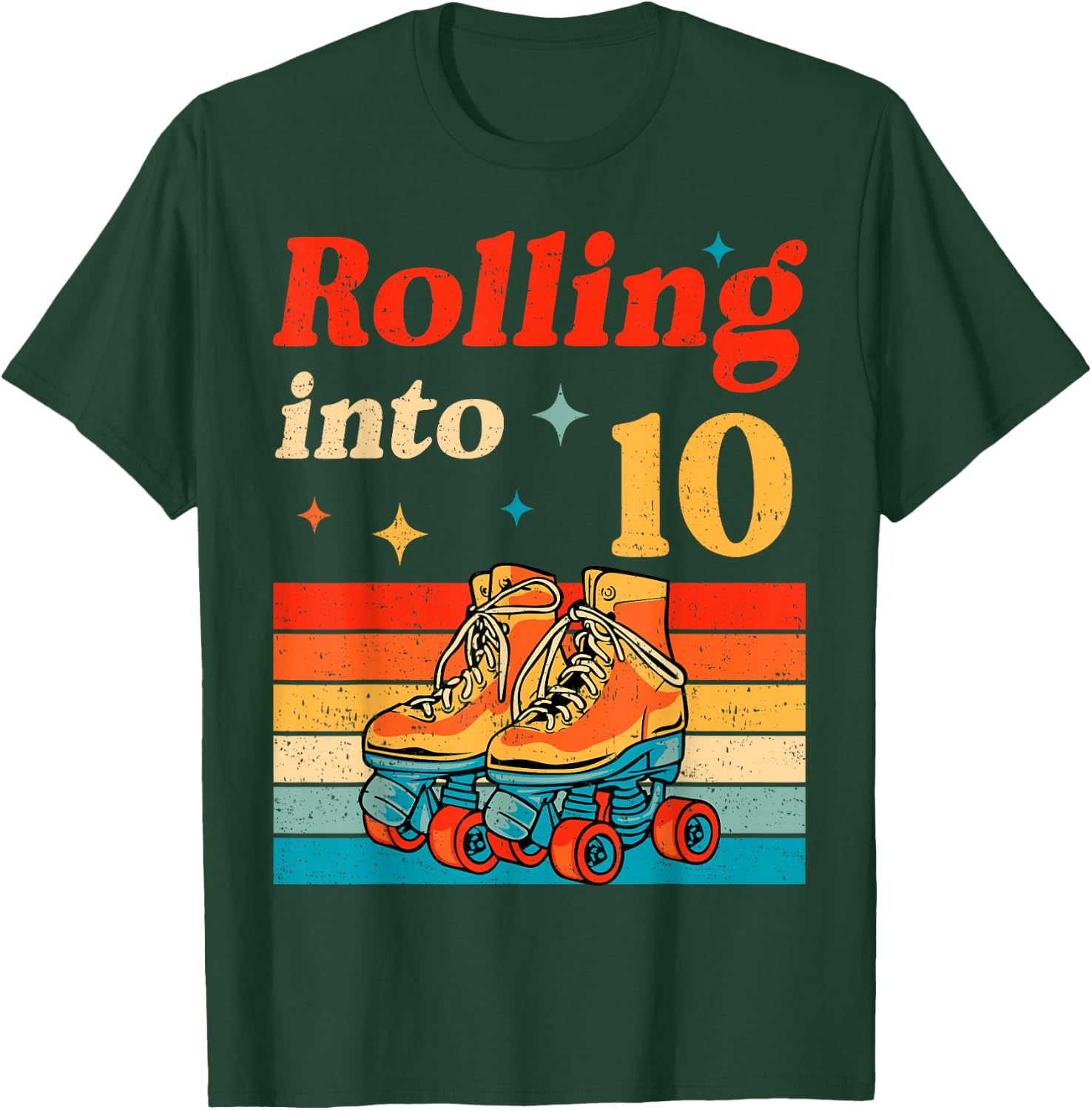Rolling Into 10 Years Old Retro Roller Skater 10th Birthday T-Shirt - T-Shirt | Forest
