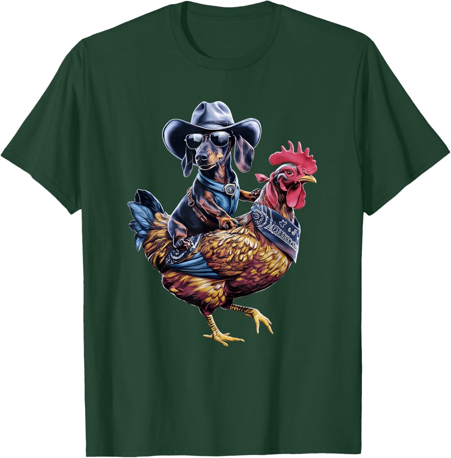 Dachshund Wiener cowboy riding a Chicken for dog lovers T-Shirt - T-Shirt | Forest