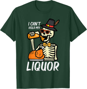 Thanksgiving Skeleton Cant Hold My Funny Dad Men Women T-Shirt - T-Shirt | Forest