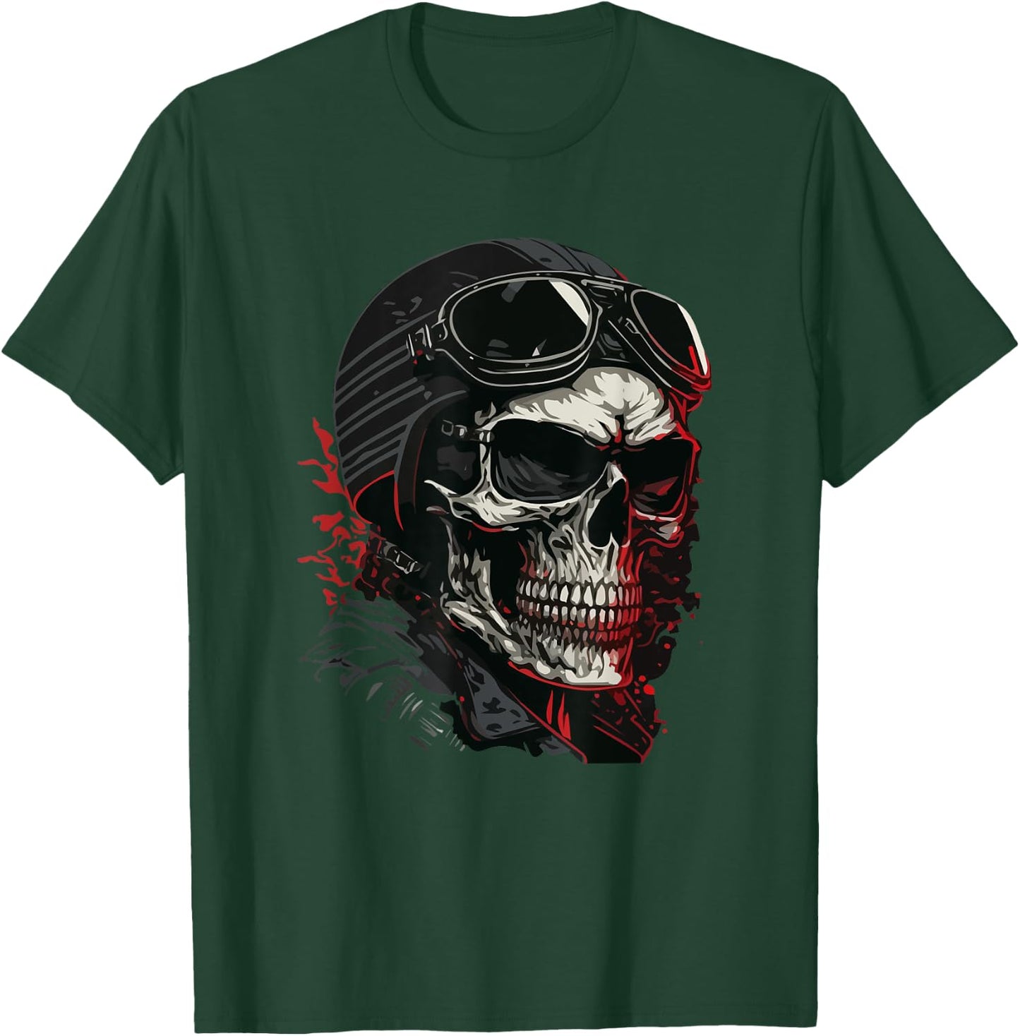 Skull Biker Skeleton Motorcycle Chopper Cafe Racer T-Shirt - T-Shirt | Forest