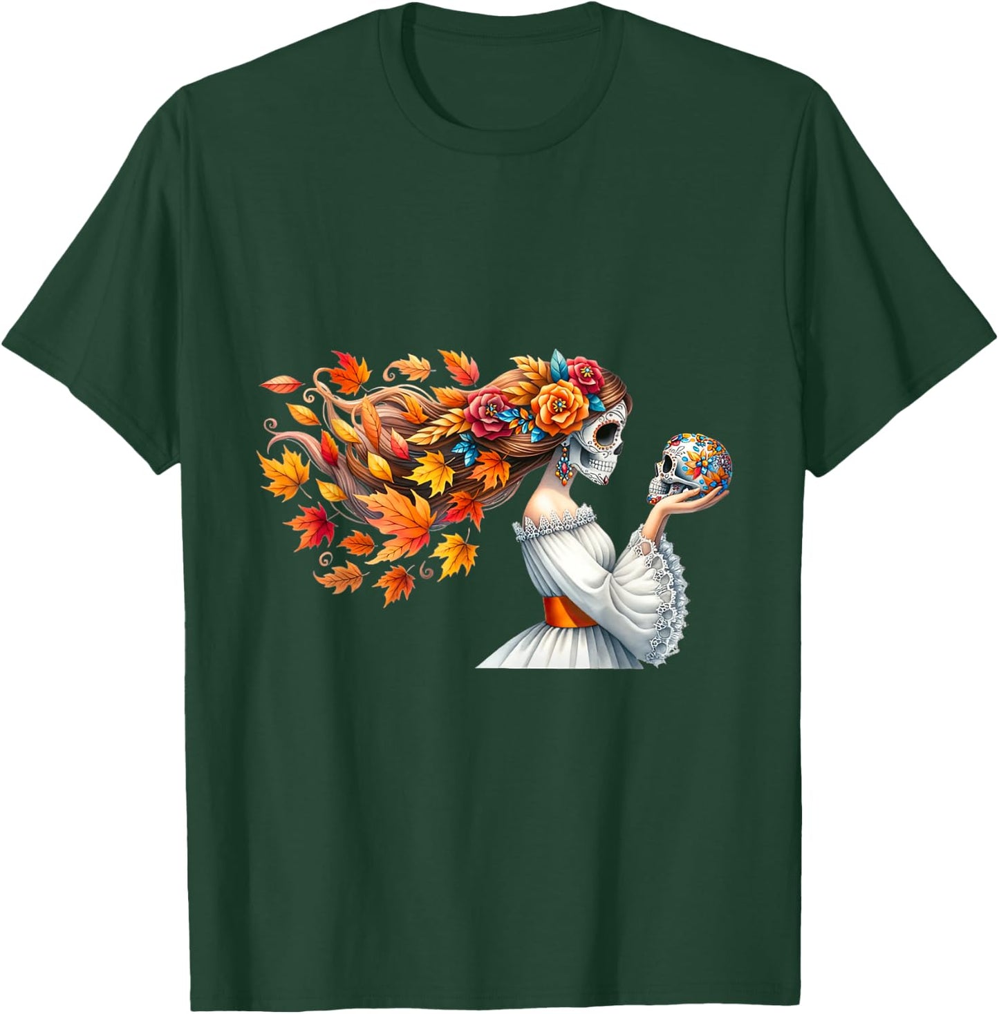 Dia De Los Muertos Catrina Flower Sugar Skull Mexican Women T-Shirt - T-Shirt | Forest