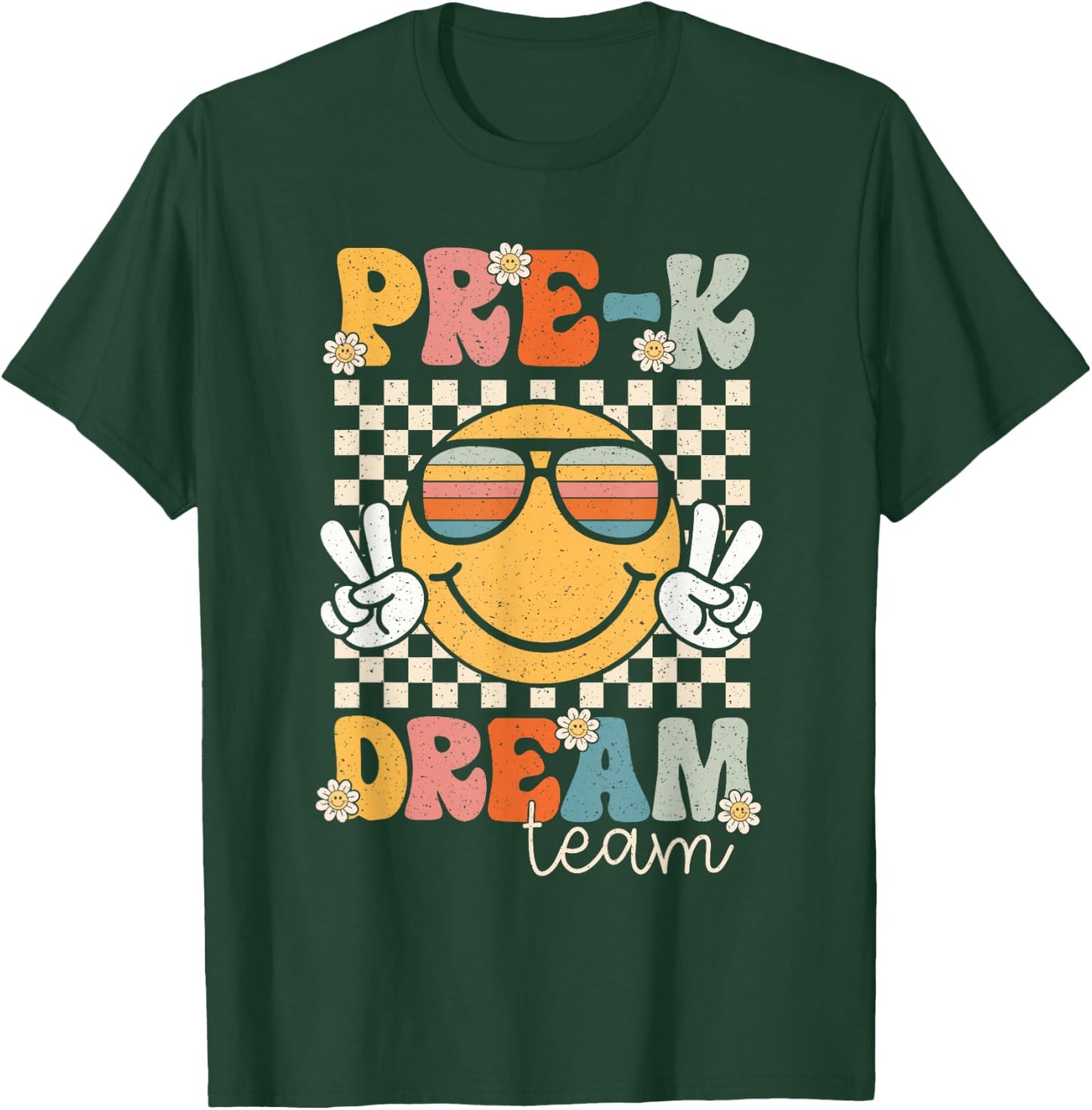 Pre-k Dream Team Smile Retro Back To School Pre-k T-Shirt - T-Shirt | Forest