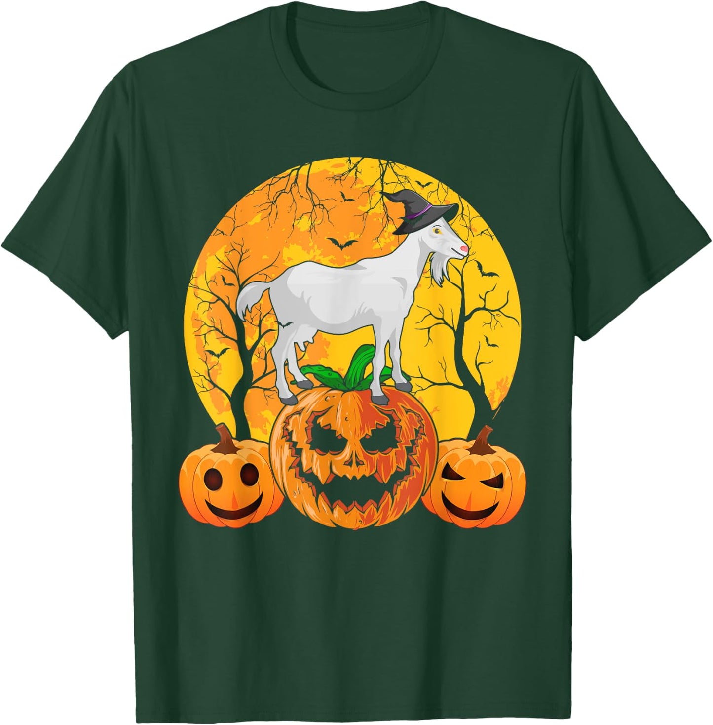Goat Halloween Witch Pumpkin Funny Goat Lover Halloween T-Shirt - T-Shirt | Forest