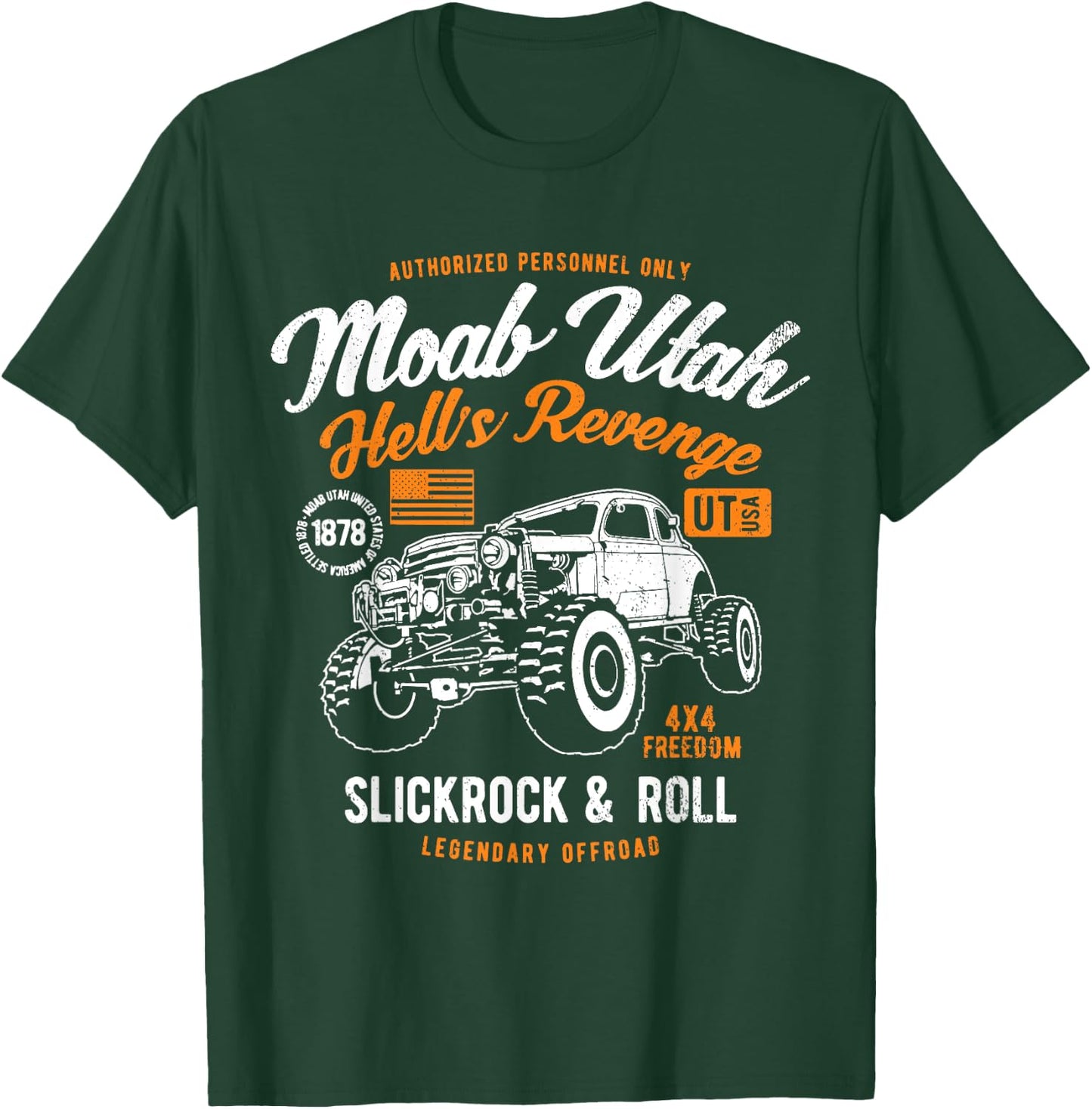Moab Utah Hells Revenge 4x4 Vintage Distressed Style Design T-Shirt - T-Shirt | Forest