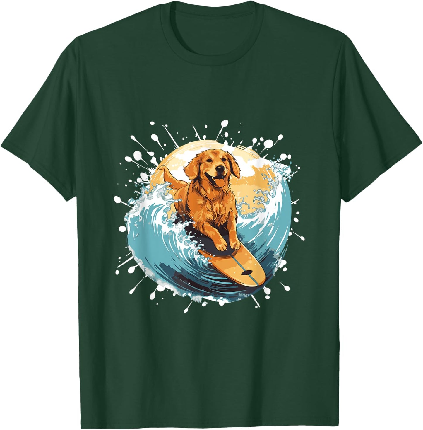 Golden Retriever Dog On Surfboard | Surfing Men Women Girls Kids T-Shirt - T-Shirt | Forest