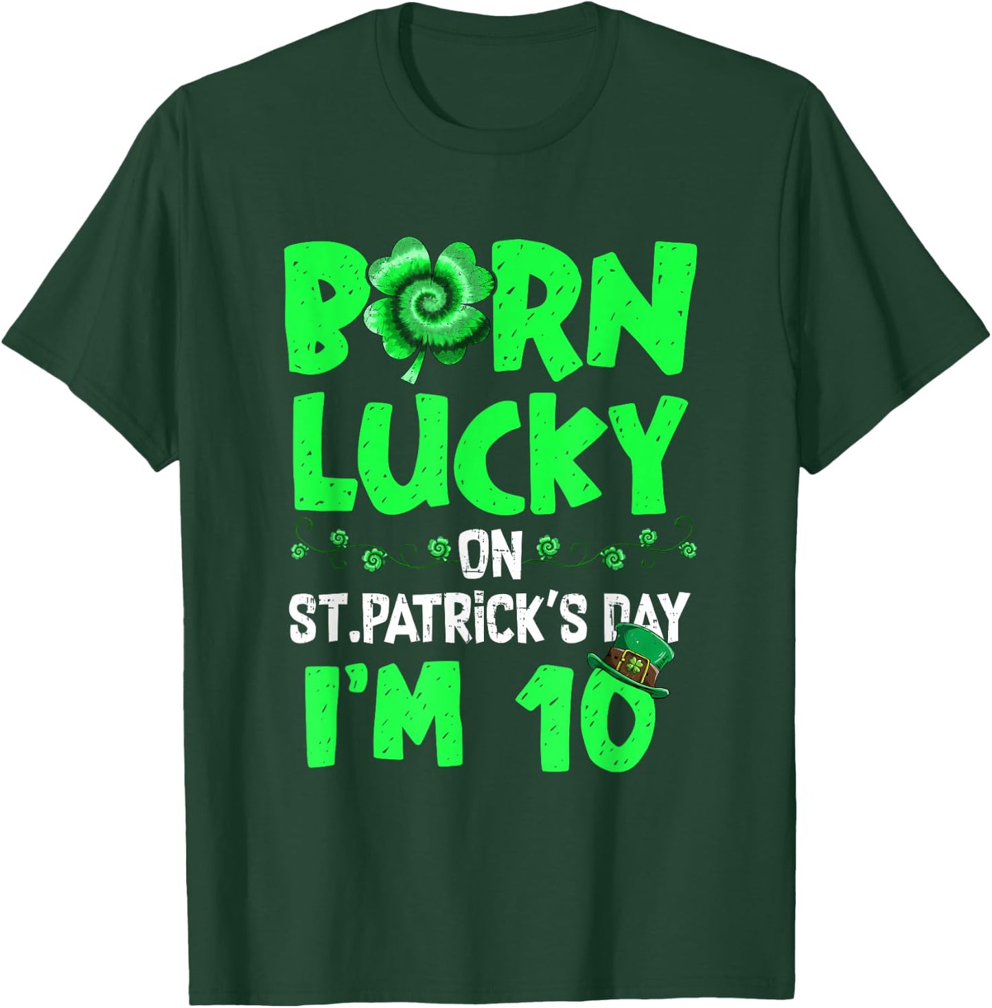 St Patricks Day 10th Birthday Boy Girl 10 Years Old Boys T-Shirt - T-Shirt | Forest