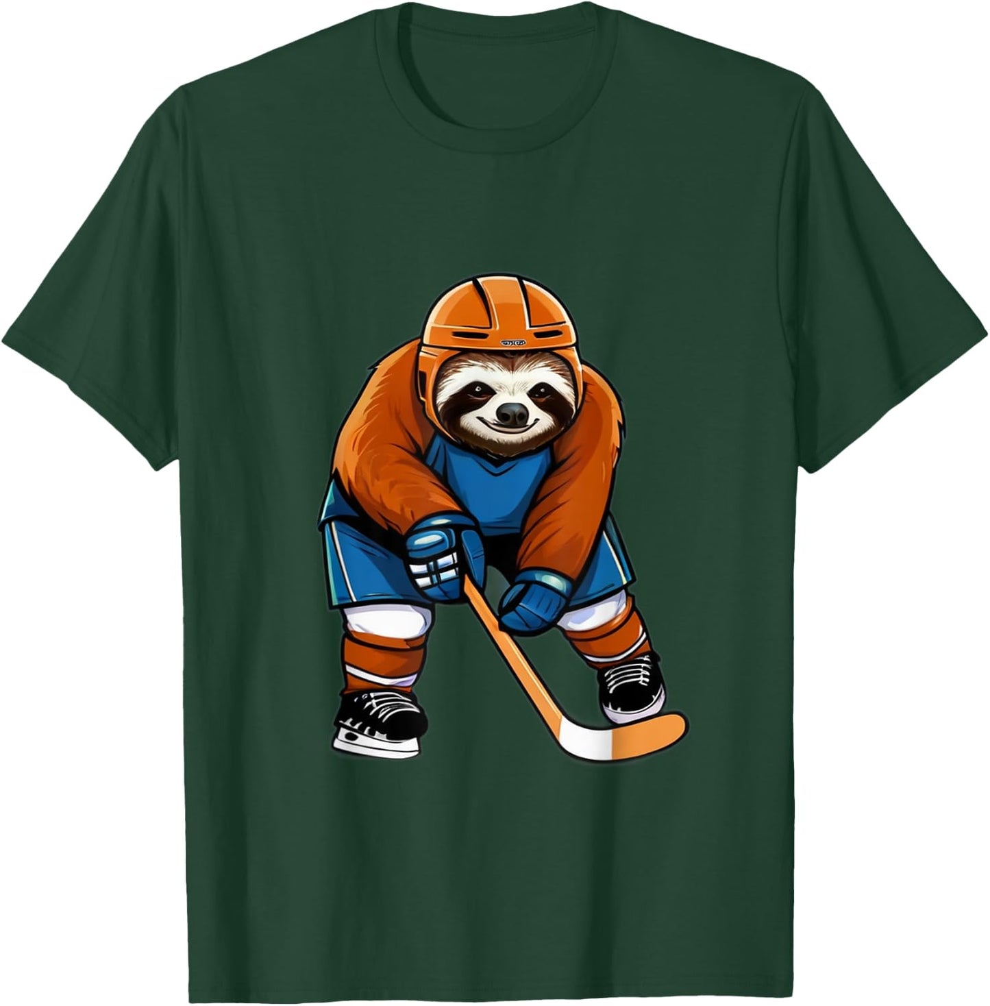 Sloth Playing Hockey Funny Sloth Hockey Player With Stick T-Shirt - T-Shirt | Forest