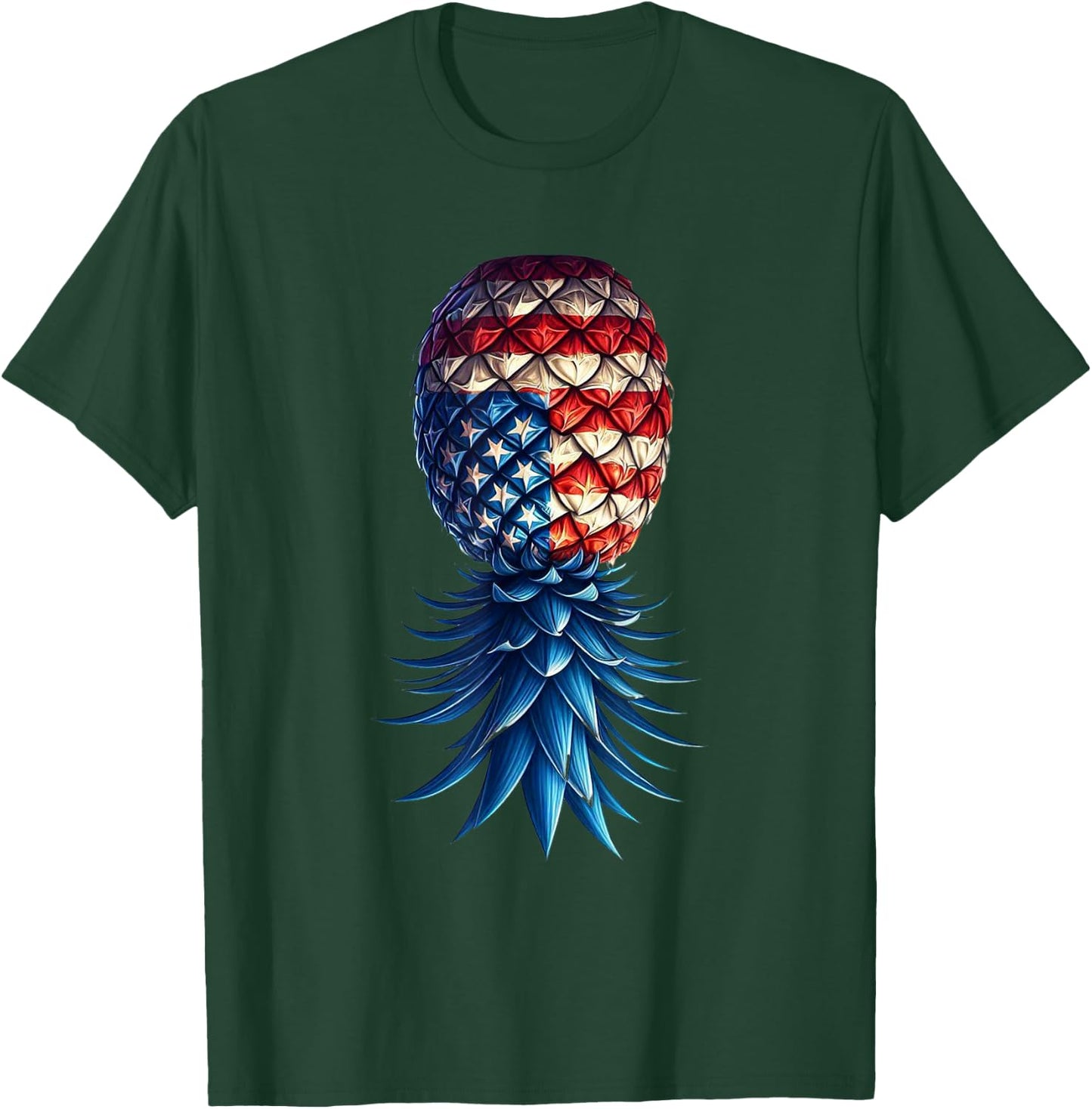 July Patriotic Red White Blue Upside Down Pineapple Swinger T-Shirt - T-Shirt | Forest