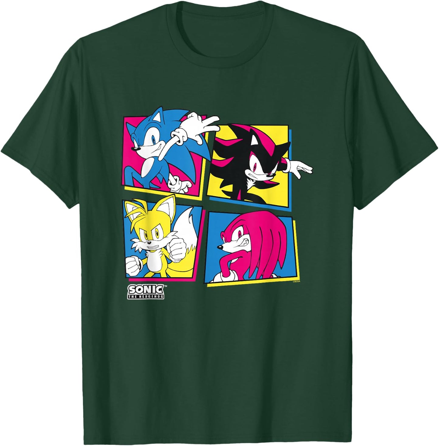 Sonic The Hedgehog Sonic Shadow Tails Knuckles Retro Panels T-Shirt - T-Shirt | Forest