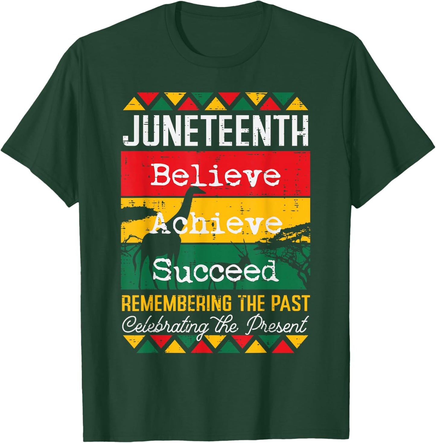 Juneteenth Believe Achieve Succeed African Women Men Kids T-Shirt - T-Shirt | Forest