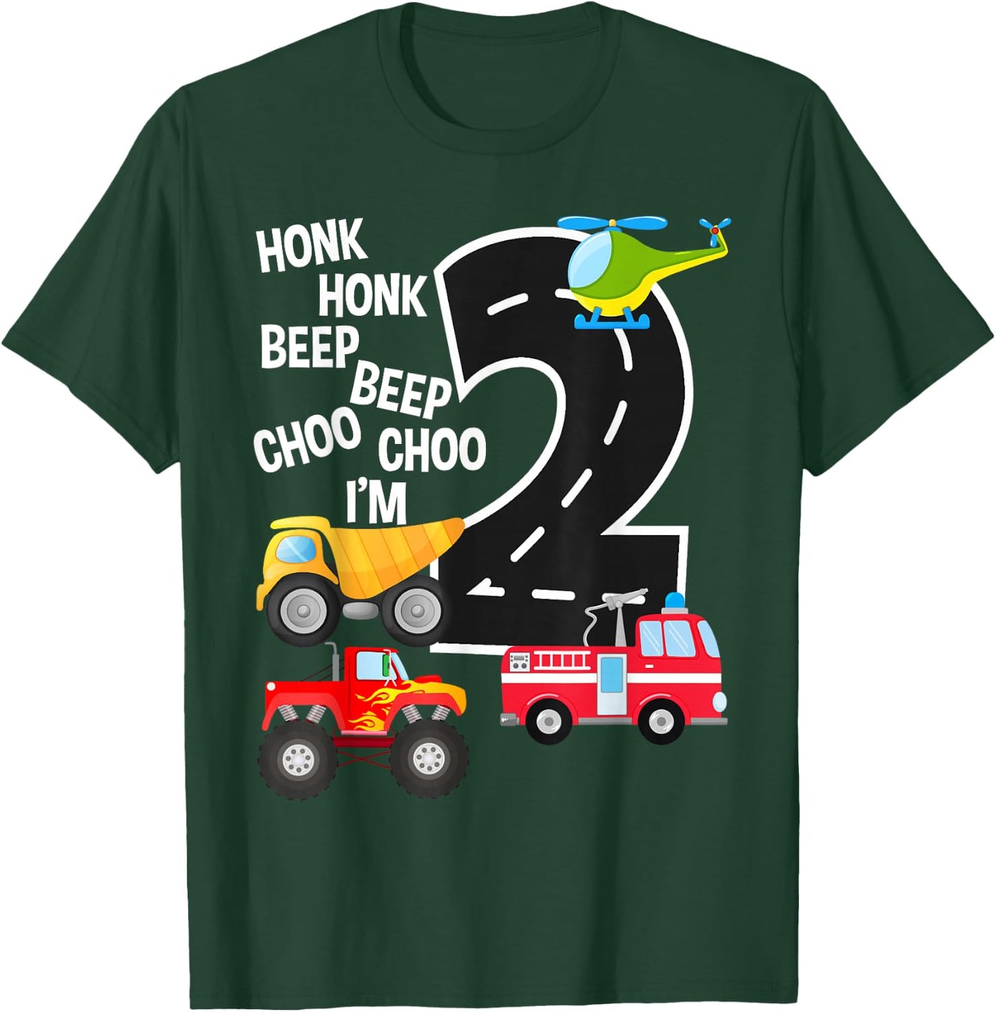 Kids Trucks 2nd Birthday Party Toddler I'm 2 Year Old Bday T-Shirt - T-Shirt | Forest