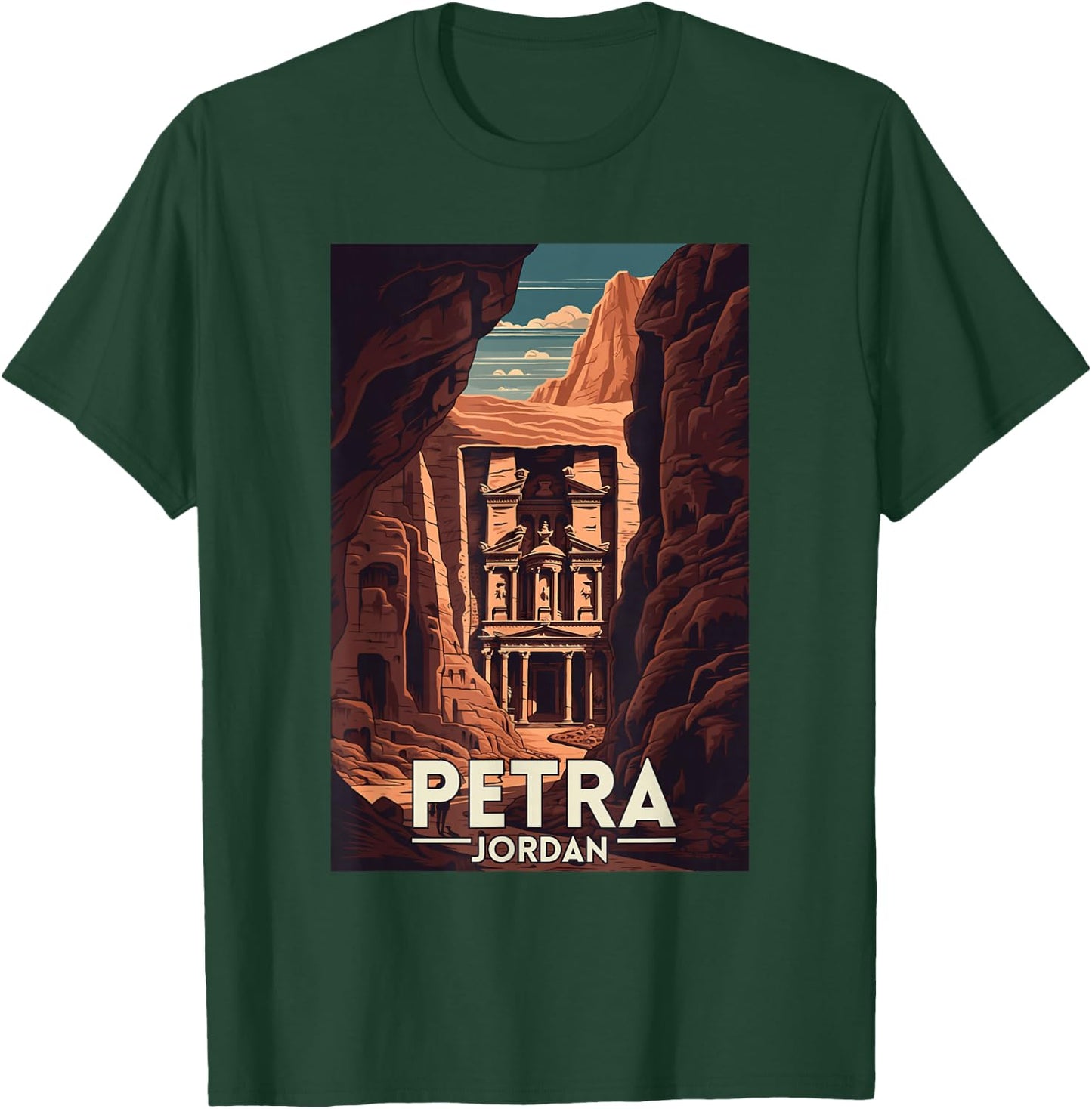 Petra Jordan Retro Vintage Travel Souvenir , Small, Black T-Shirt - T-Shirt | Forest