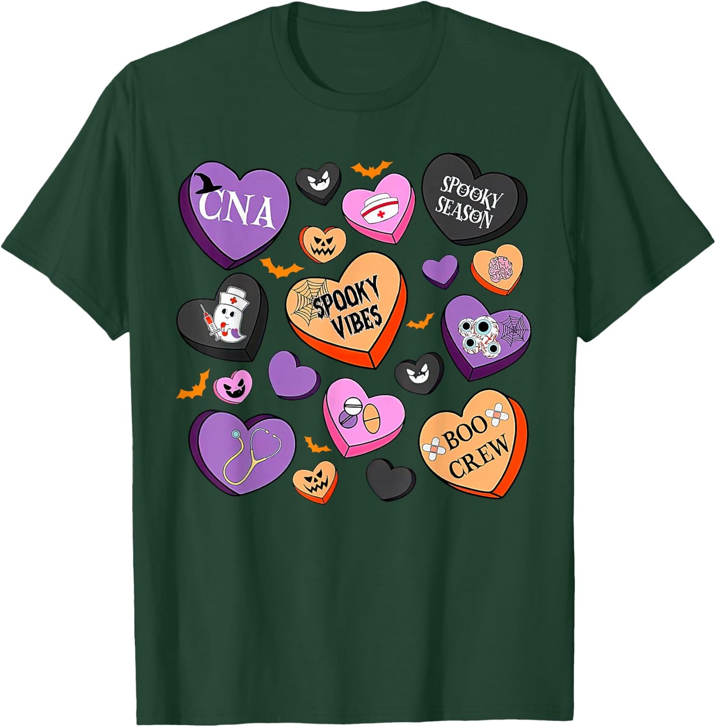 Halloween CNA Nurse Hearts Candy Certified Nursing Assistant T-Shirt - T-Shirt | Forest