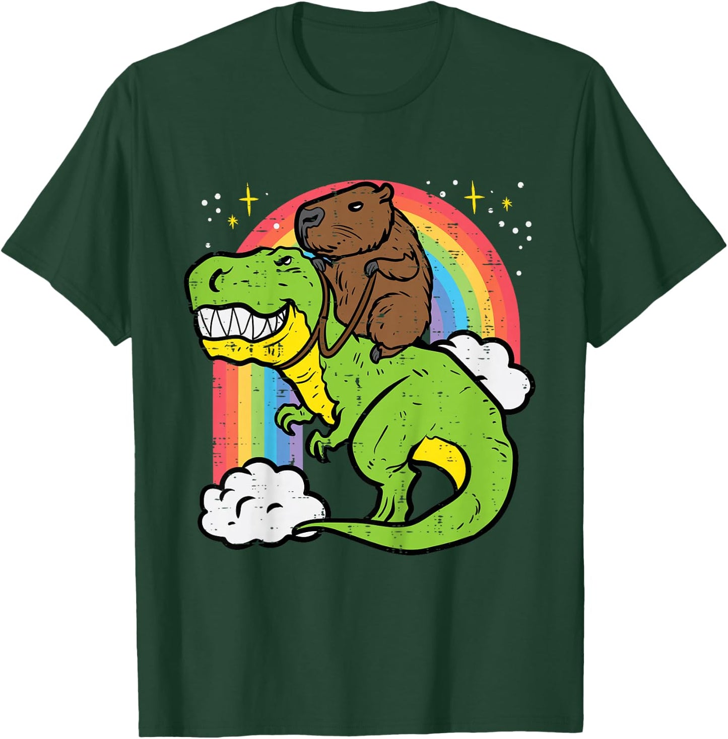 Kids Capybara Riding Trex Dino Cute Capy Rodent Toddler Boys Kids T-Shirt - T-Shirt | Forest