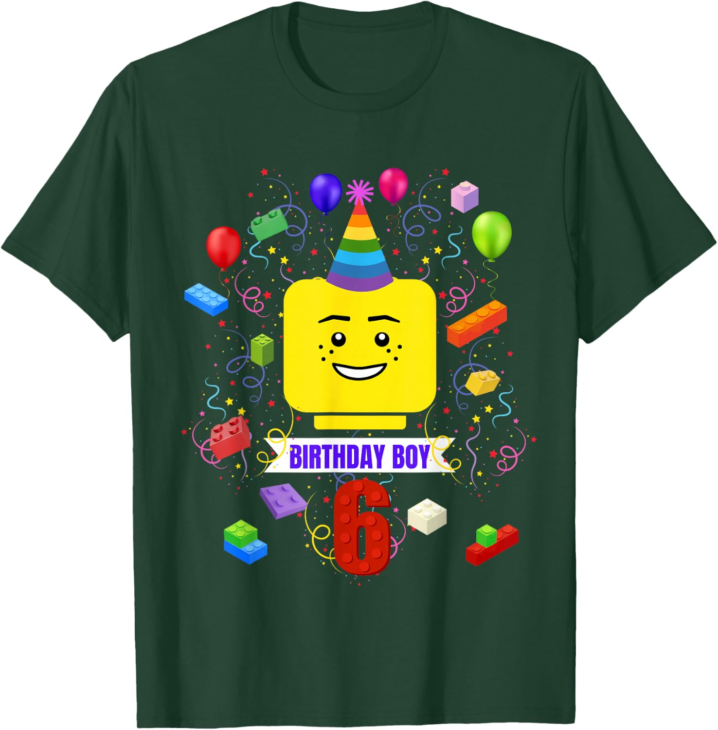 Building Bricks 6th Birthday Boy 6 Master Builder Blocks T-Shirt - T-Shirt | Forest