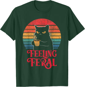 Feeling Feral Funny Summer Cat Lover Design For Girls, Women T-Shirt - T-Shirt | Forest