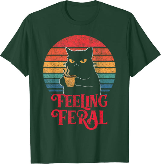 Feeling Feral Funny Summer Cat Lover Design For Girls, Women T-Shirt - T-Shirt | Forest