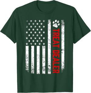 Dog Treat Dealer Funny Dog Owner Dog Dad American Flag T-Shirt - T-Shirt | Forest