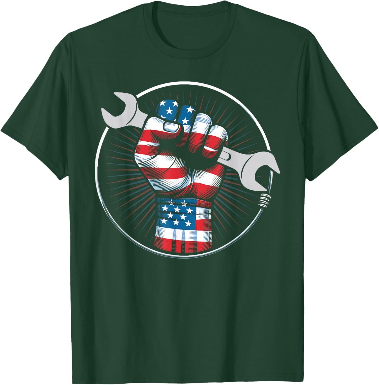 Mechanic hero American flag wrench USA flag mechanic gifts T-Shirt - T-Shirt | Forest