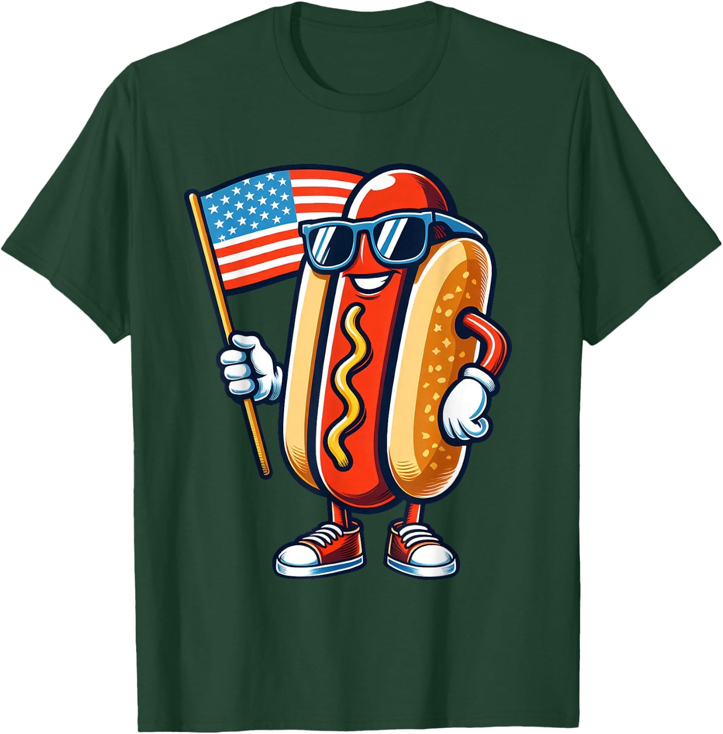 Hotdog With USA Flag 4th of July Funny For Boys Girls Kids T-Shirt - T-Shirt | Forest