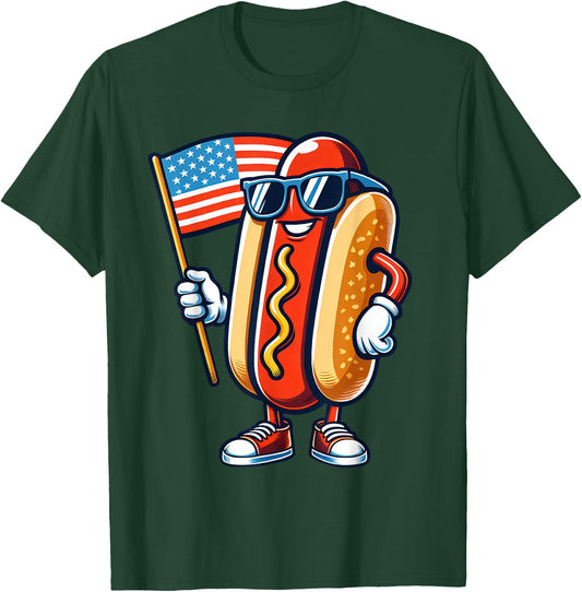 Hotdog With USA Flag 4th of July Funny For Boys Girls Kids T-Shirt - T-Shirt | Forest