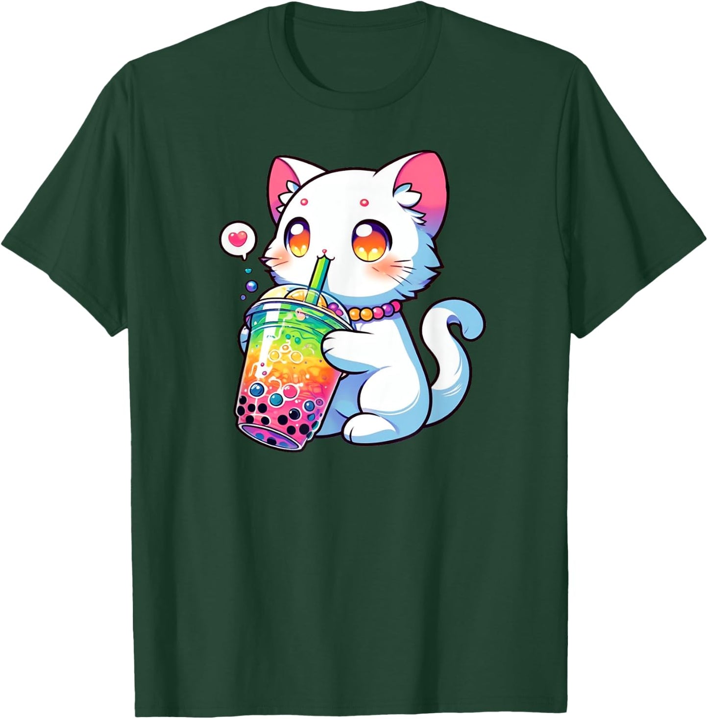 Cute Cat Boba Bubble Tea Rainbow Anime Kawaii Neko Fun T-Shirt - T-Shirt | Forest