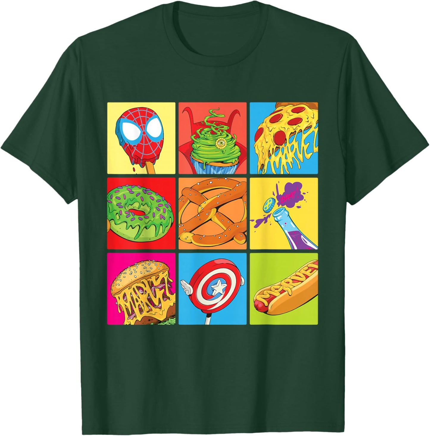 Marvel Spider-Man X-Men Captain America Funny Snack Foods T-Shirt - T-Shirt | Forest