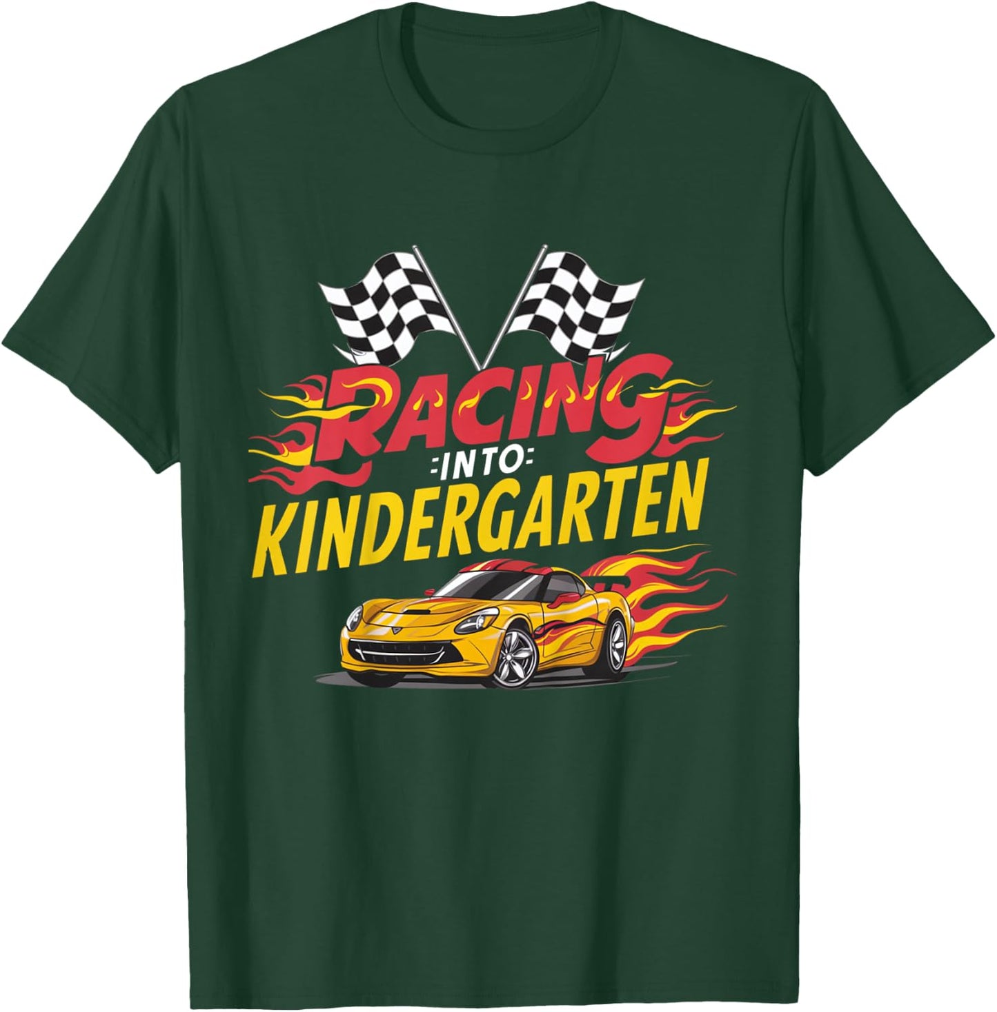 Kids Hello First Day of Kindergarten Racing Car Back to School T-Shirt - T-Shirt | Forest