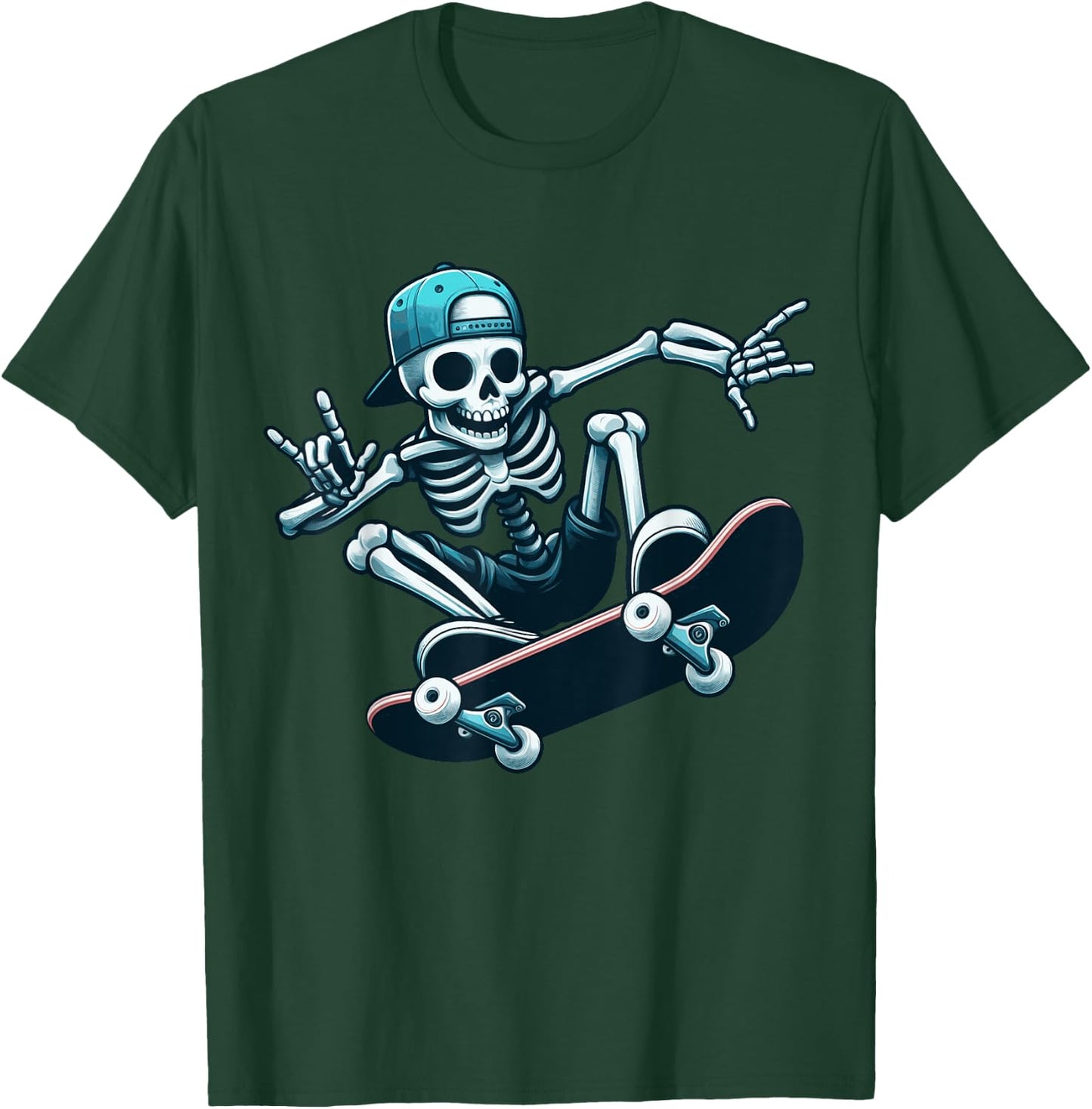Skeleton Skater Trick Skateboard Skull Action Boney Cool Art T-Shirt - T-Shirt | Forest
