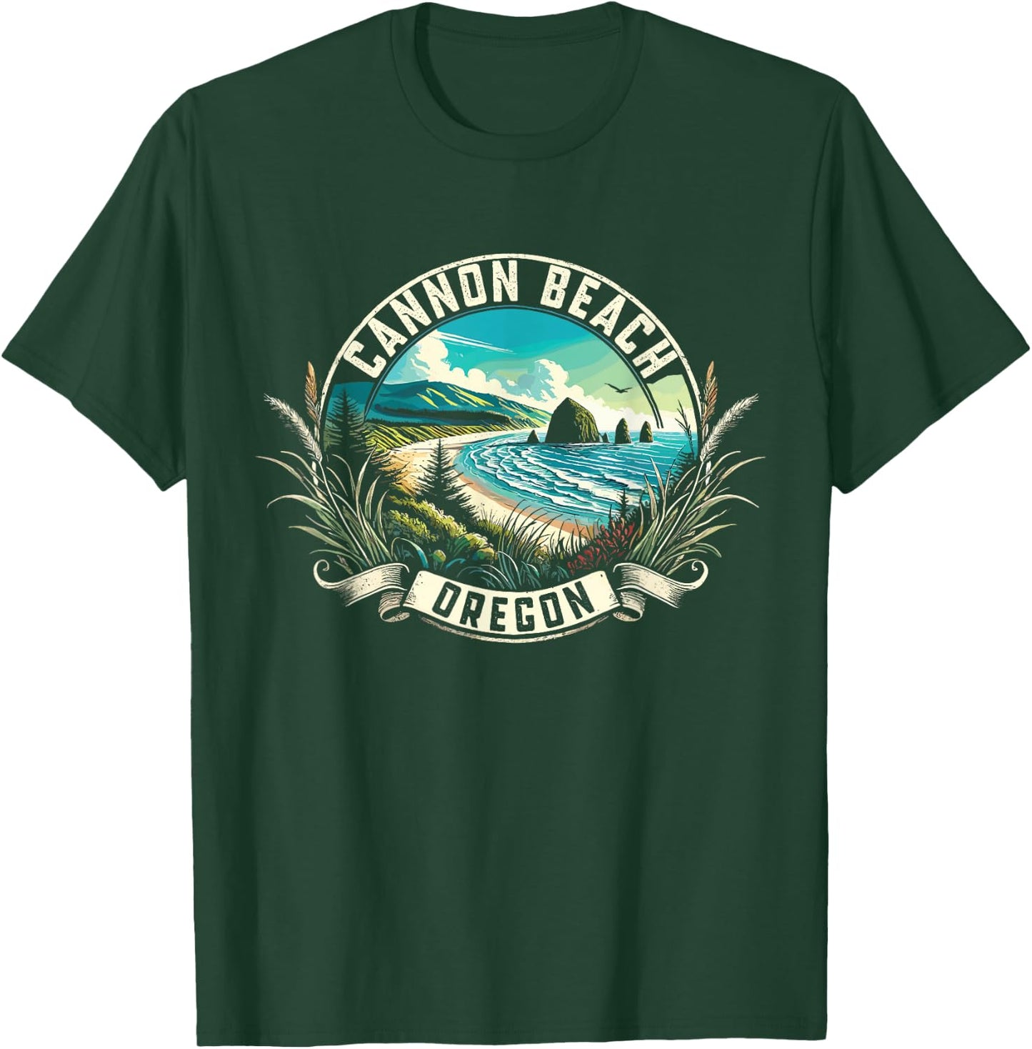 Cannon Beach Watercolor, Cannon Beach Oregon, Cannon Beach T-Shirt - T-Shirt | Forest