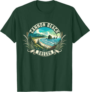 Cannon Beach Watercolor, Cannon Beach Oregon, Cannon Beach T-Shirt - T-Shirt | Forest