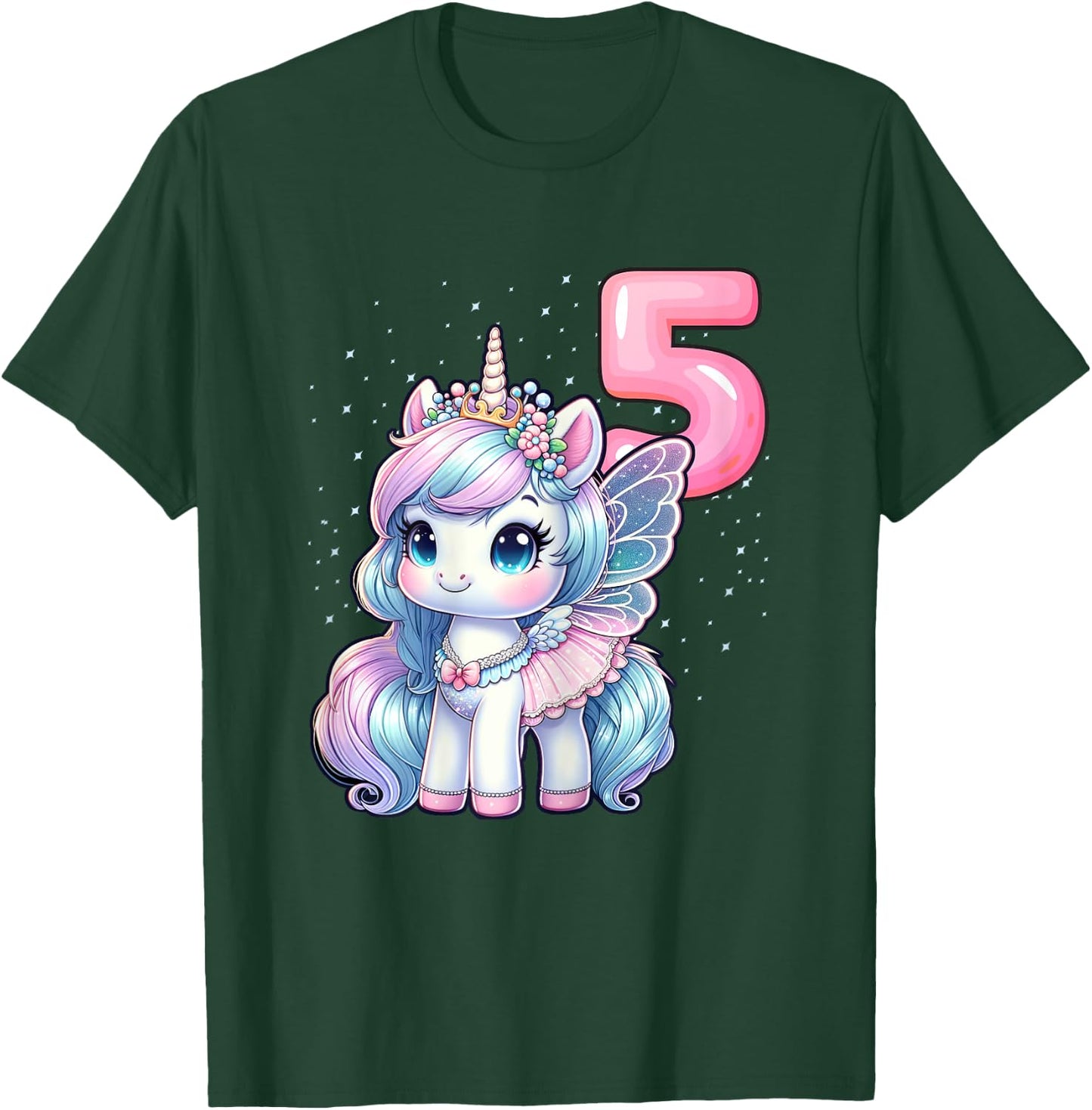 Unicorn Fairy 5th Birthday 5 Year Old Party Girls Outfit T-Shirt - T-Shirt | Forest
