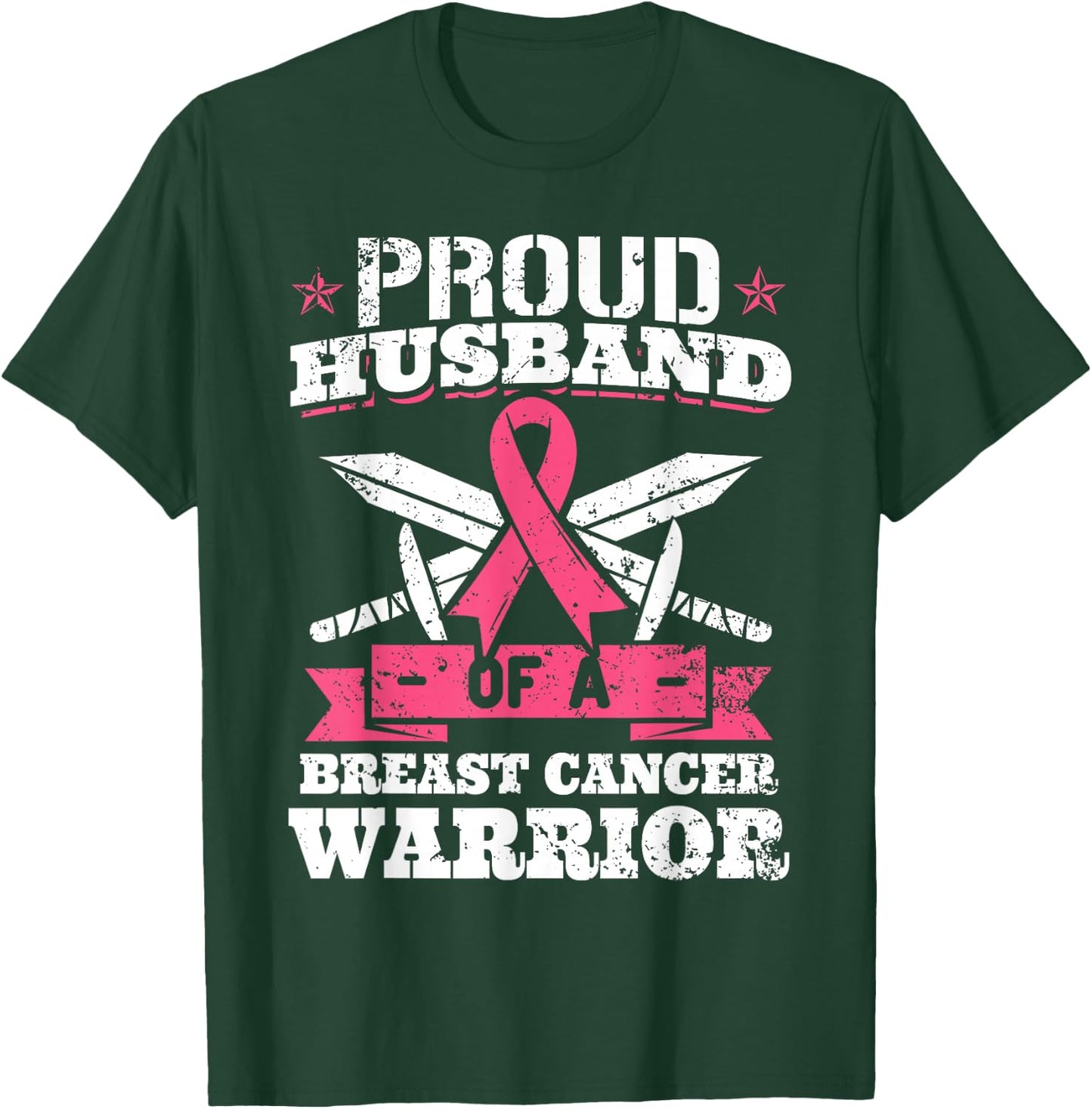 Proud Husband Of Breast Cancer Warrior Pink Awareness Ribbon T-Shirt - T-Shirt | Forest