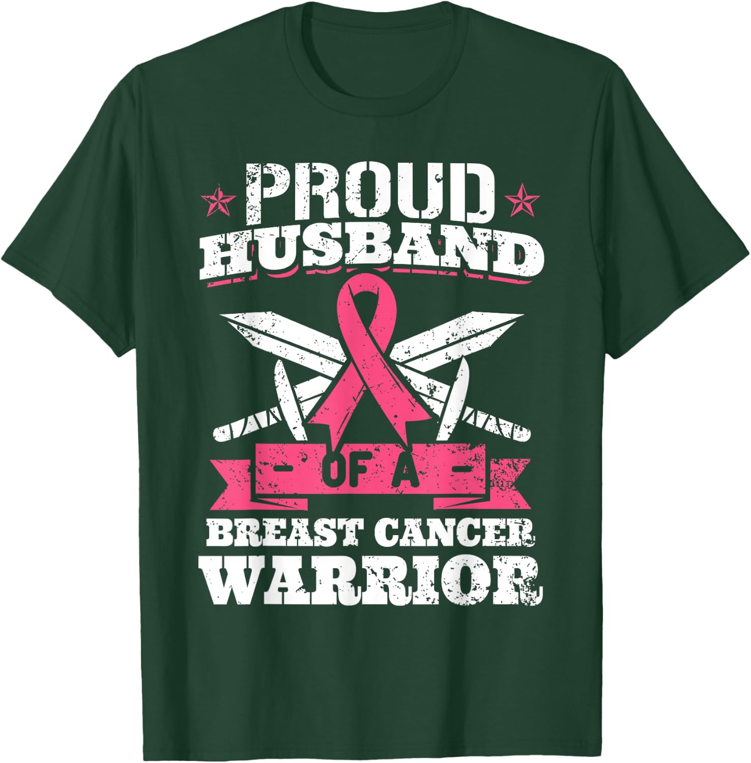 Proud Husband Of Breast Cancer Warrior Pink Awareness Ribbon T-Shirt - T-Shirt | Forest