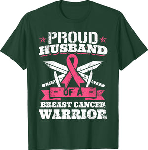 Proud Husband Of Breast Cancer Warrior Pink Awareness Ribbon T-Shirt - T-Shirt | Forest