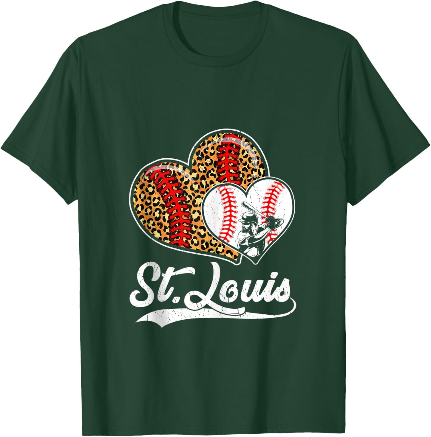 Vintage St Louis Baseball Leopard Hearts Baseball Lover T-Shirt - T-Shirt | Forest