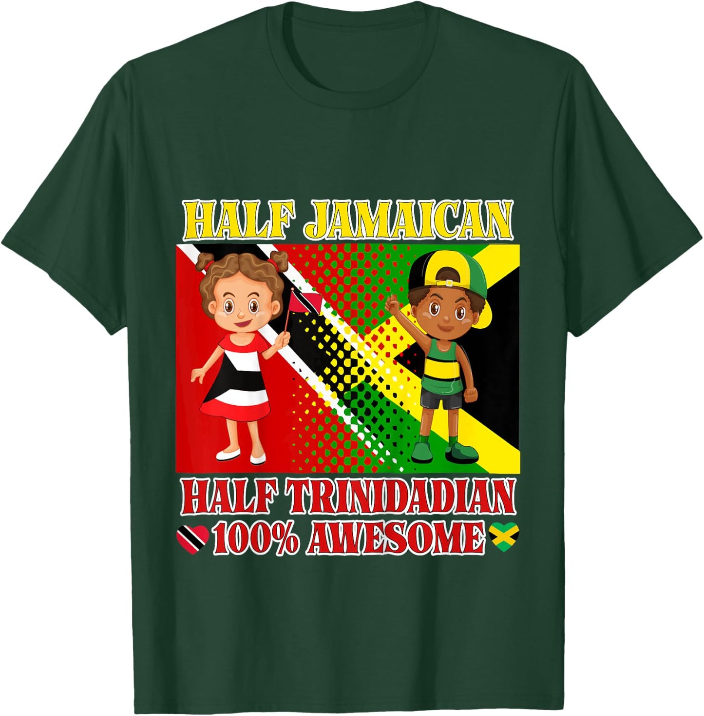 Half Trini Half Jamaican Toddler Trinidad Flag Root Girl Boy T-Shirt - T-Shirt | Forest