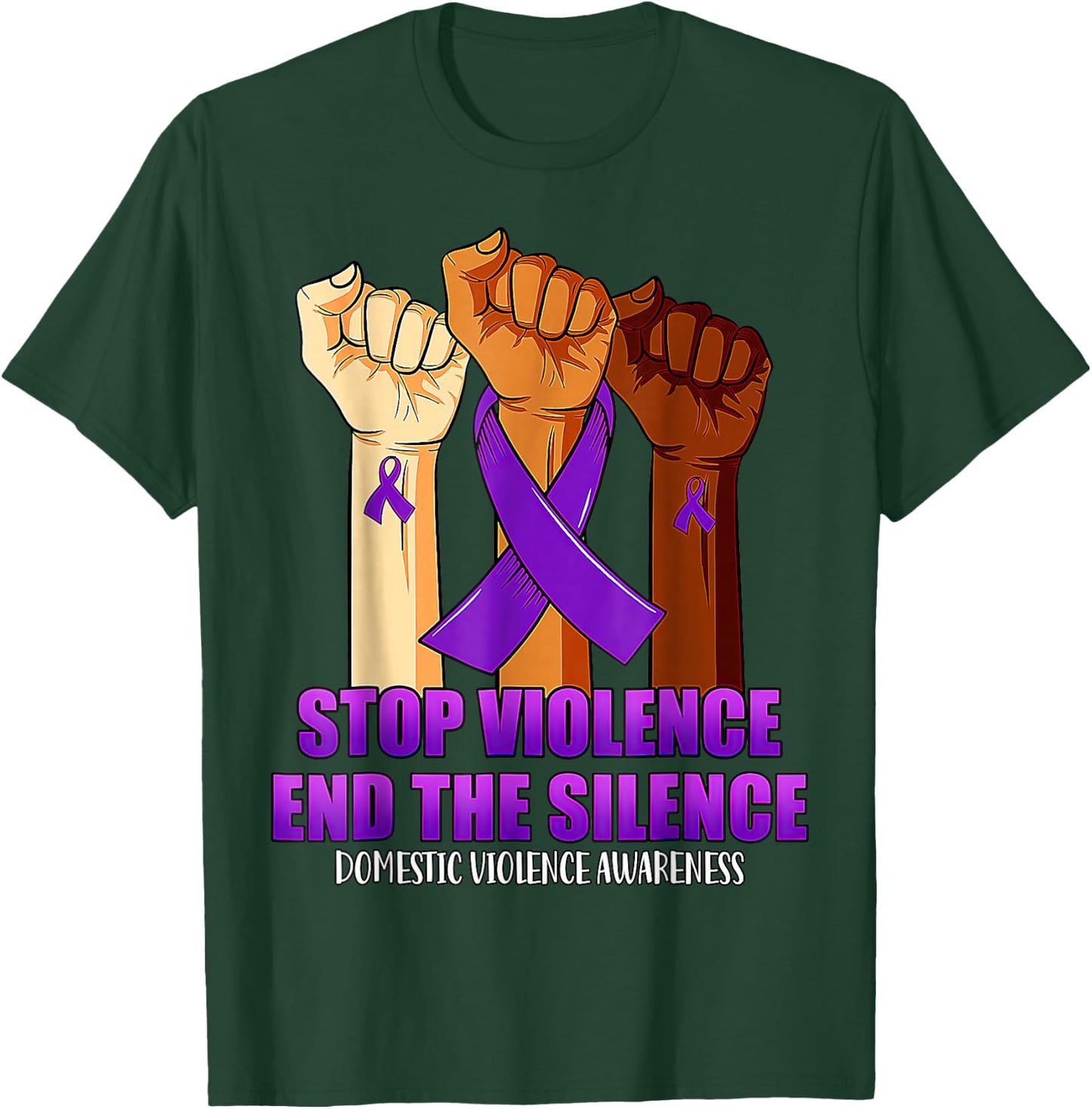 Domestic Violence Awareness Hand Stop Violence End Silence T-Shirt - T-Shirt | Forest