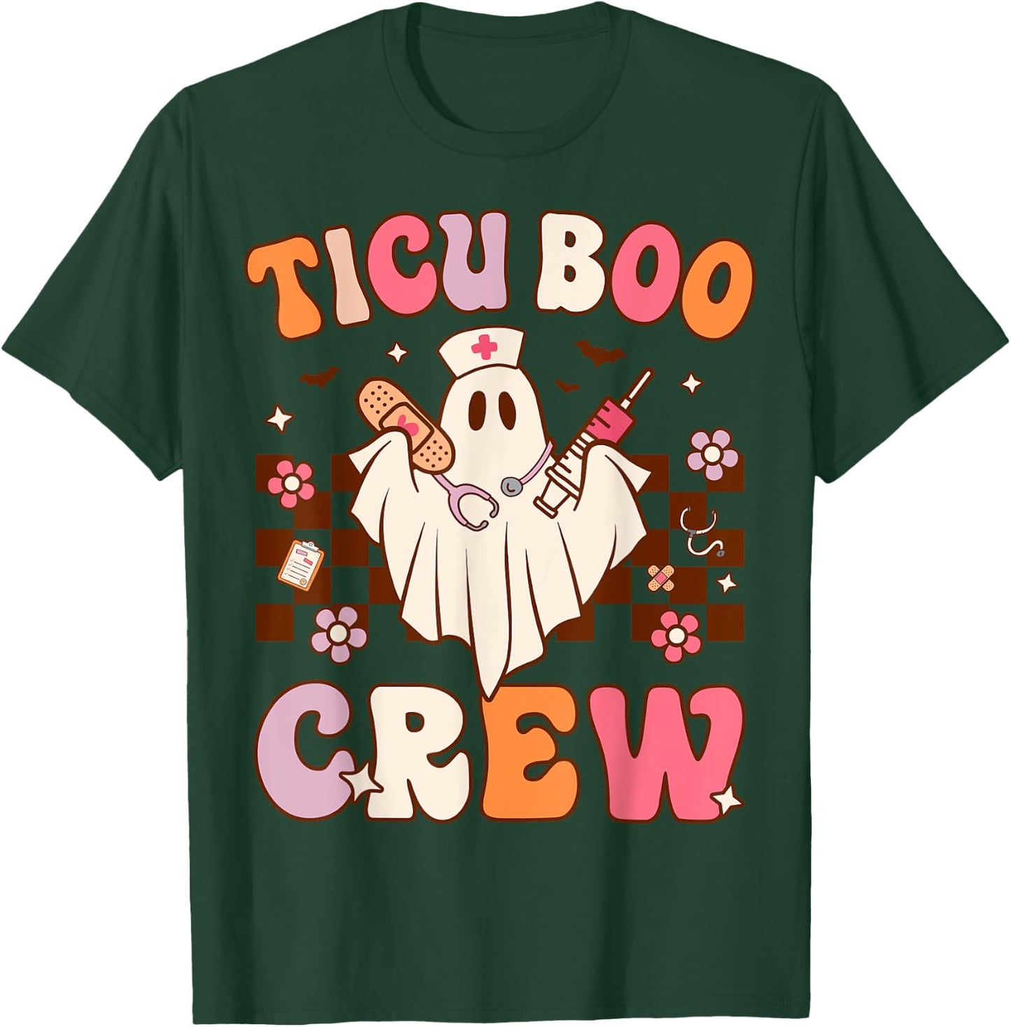 Boo Crew Funny Nursing Ghost Women TICU Nurse Halloween T-Shirt - T-Shirt | Forest