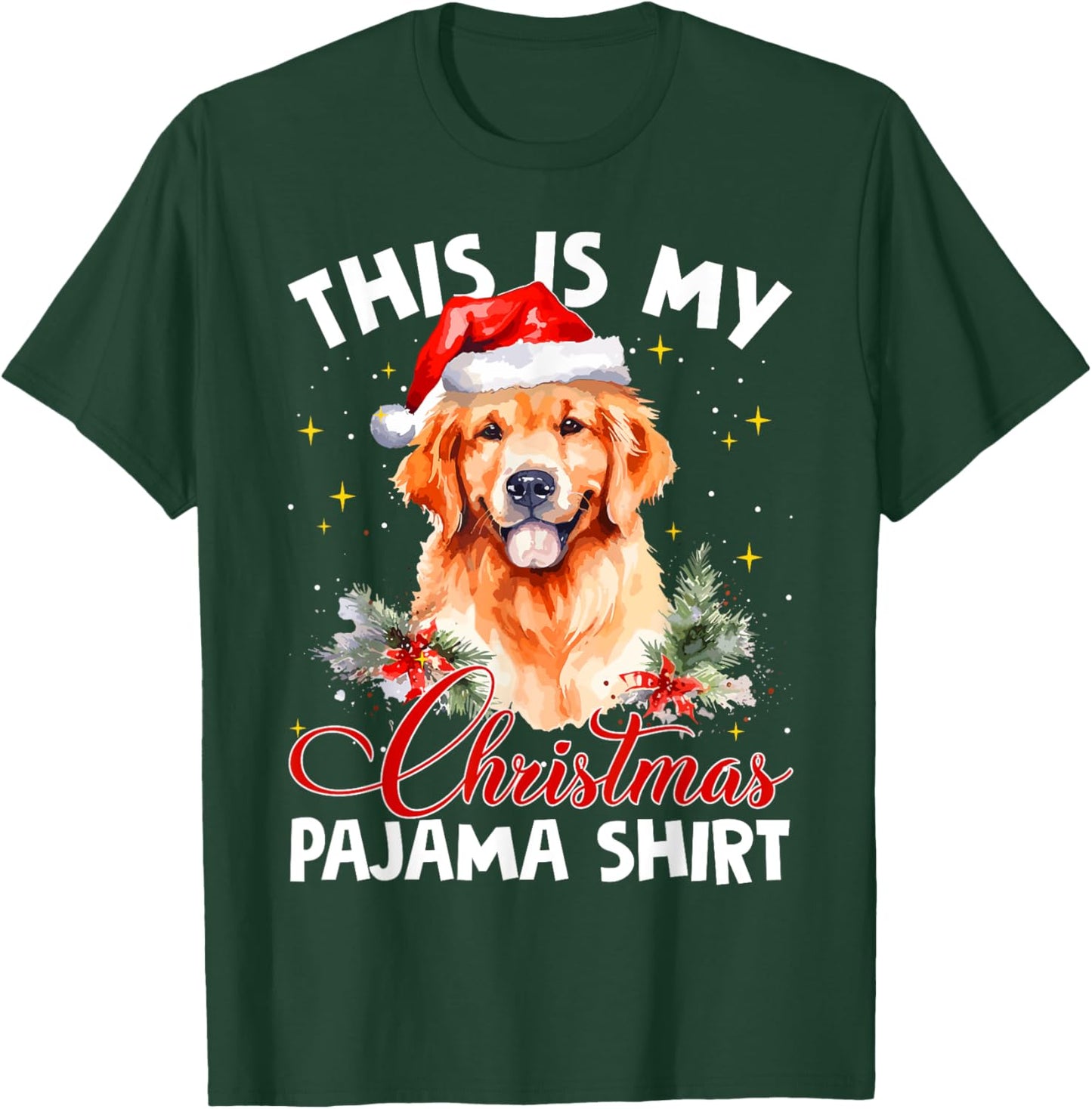 Golden Retriever Christmas Pajama Santa Hat Dog Lover Funny Women T-Shirt - T-Shirt | Forest