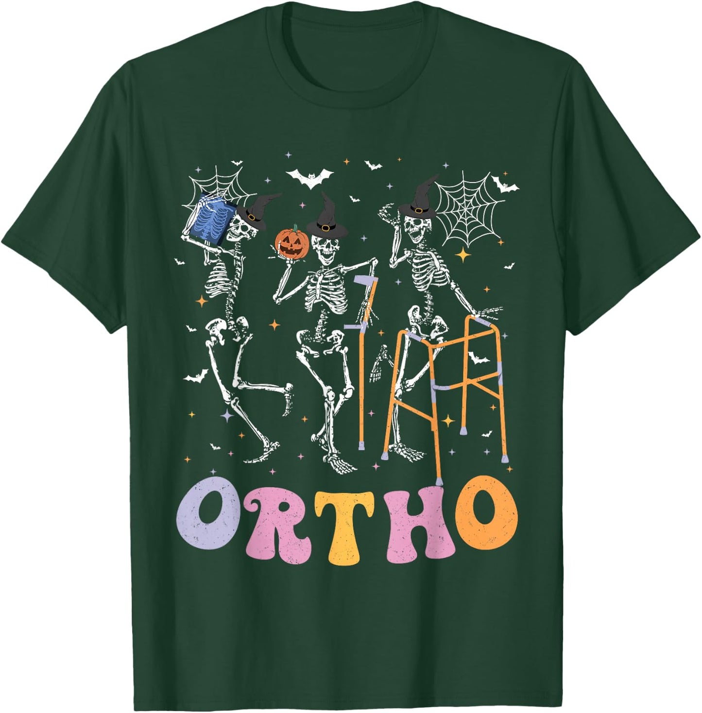 Ortho Squad Halloween Pumpkin Dancing Orthopedic Skeletons T-Shirt - T-Shirt | Forest