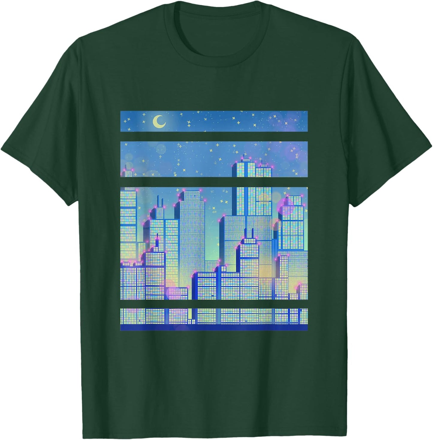 Skyline of a City blue Synthwave T-Shirt - T-Shirt | Forest