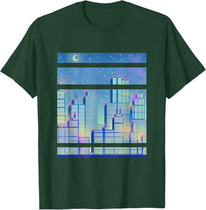 Skyline of a City blue Synthwave T-Shirt - T-Shirt | Forest
